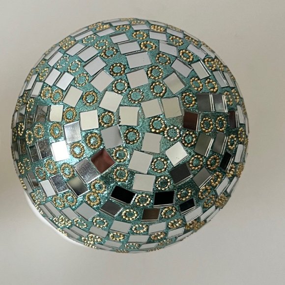 NEW Set of 2 Large Glass Mirror Disco Ball Ornaments with Rhinestones - Picture 12 of 16